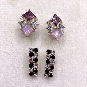 Lot of Two VTG Pairs Of Sparkly Rhinestones Earrings